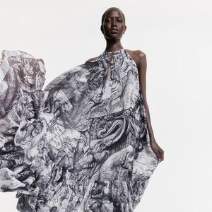 THE WHITE LOTUS H&M PATTERNED CHIFFON DRESS